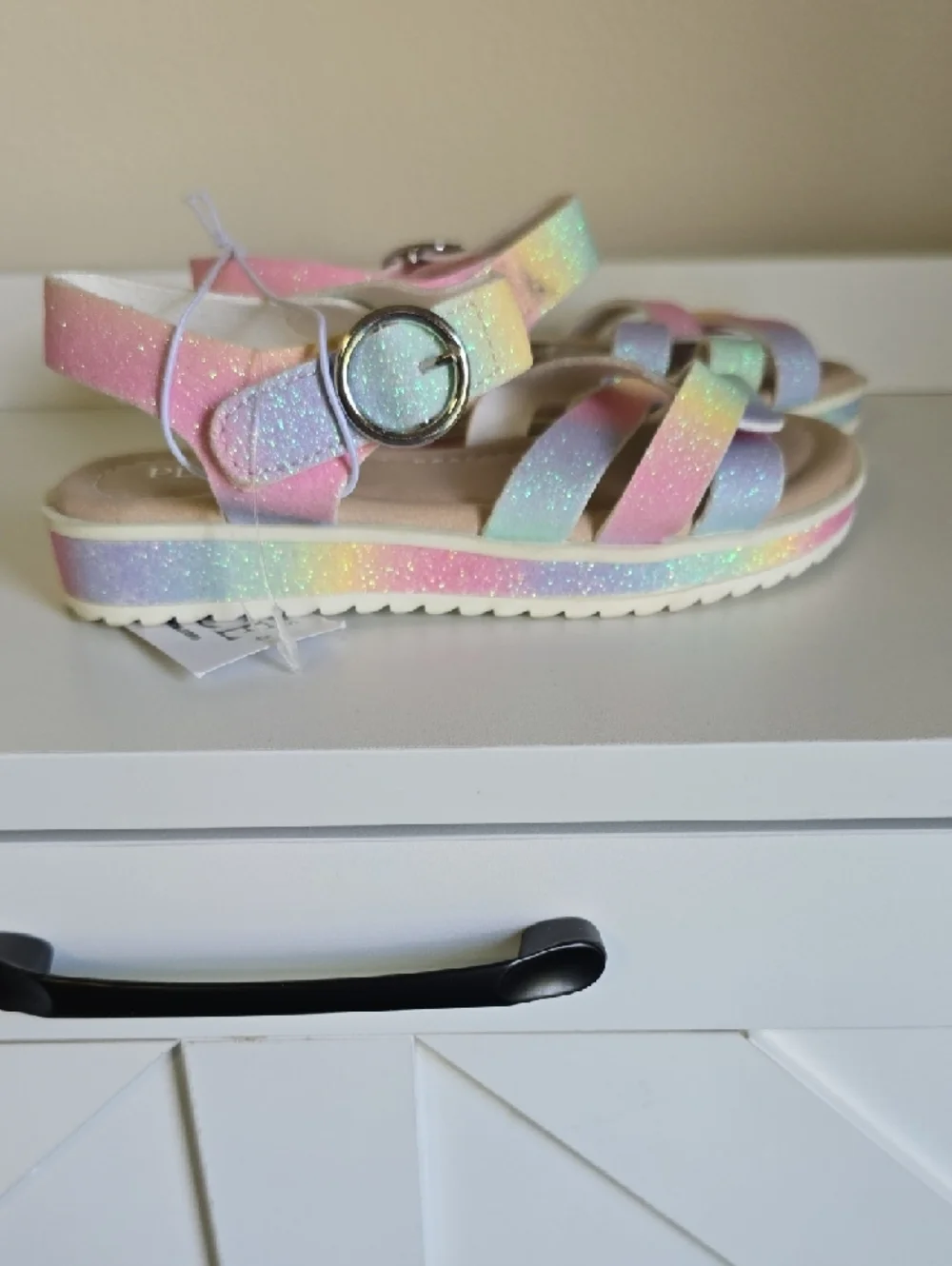 NWT Children's Place Kids' Glitter Pastel Rainbow Sandals Buckle Size 9